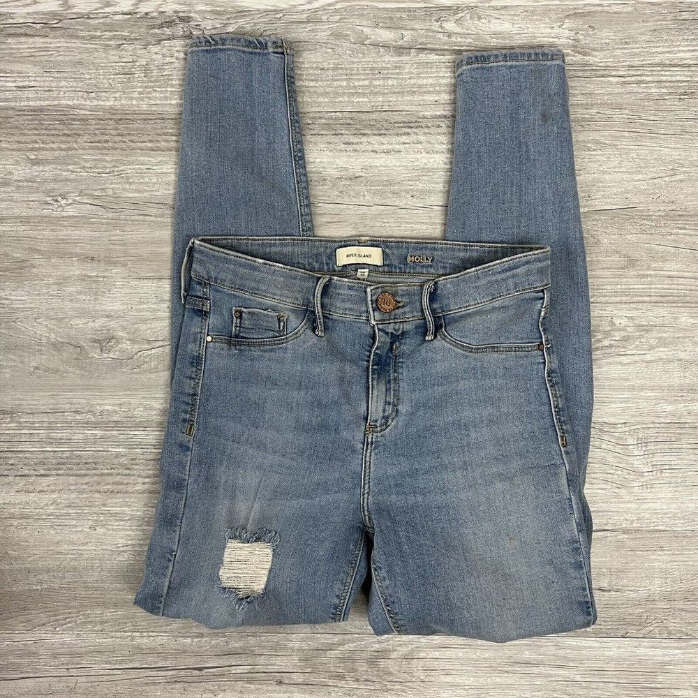 River Island Molly Ripped Fringe Light Wash Skinny Jeans Women's Size 10